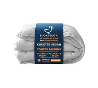 LUCKY DUCK - Couette 4 Saisons 220x240 - Percale100% Coton Blanc - Édredon Hypoallergénique - Ensemble Modulable 2 pièces 250+325g Séparables - Garnissage Microfibre - Léger à Très Chaud Toute l’Année