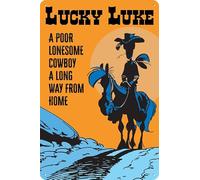 LUCKY LUKE Plaque en métal pour fans de la série de bandes dessinées - Décoration western, cow-boy, Far West, aventures humoristiques 14 x 20 cm