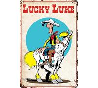 LUCKY LUKE Plaque en métal pour fans de la série de bandes dessinées - Décoration western, cow-boy, Far West, aventures humoristiques 14 x 20 cm