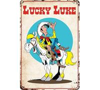 LUCKY LUKE Plaque murale en métal pour fans de la série de bandes dessinées - Western, cowboy, décoration du Far West, aventures humoristiques 20 x 30 cm
