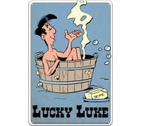 LUCKY LUKE Plaque murale en métal pour fans de la série de bandes dessinées - Western, cowboy, décoration du Far West, aventures humoristiques 20 x 30 cm