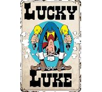 LUCKY LUKE Plaque murale en métal pour fans de la série de bandes dessinées - Western, cowboy, décoration du Far West, aventures humoristiques 20 x 30 cm