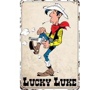 LUCKY LUKE XL Plaque en tôle décorative pour fans de bande dessinée - Western, cowboy, Wild West - Aventures humoristiques 30 x 40 cm