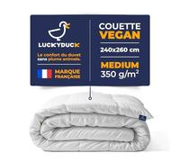 Luckyduck - Couette Tempérée 240x260 - Percale 100% Coton Blanche - Garnissage Microfibre 350g/m² - Respirant Gonflant et Durable - Piquage Carré - Confort et Légère - Anti-Acariens - Lavable Machine