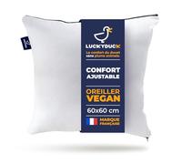 Luckyduck Oreiller Ajustable 60x60 - Confort Moelleux ou Ferme - Confort Modifiable - Enveloppe Percale Coton - Soutien Personnalisé - Lavable en Machine