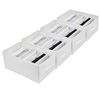 Lucoridy Lot de 4 grands organiseurs de rangement pour vêtements à 6 compartiments pour jeans, pantalons, pulls, chemises - Séparateurs de vêtements pour étagère, placard, chambre à coucher (blanc)