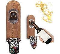 LUCYLANKER Décapsuleur magnétique avec attrape-bouteille en bois à fixation murale, tire-bouchon personnalisé sans traces, accessoires de bar pour la cuisine, l'extérieur, cadeau idéal pour la bière
