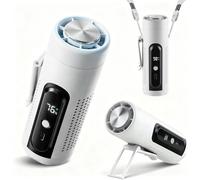 LUCYLANKER Mini Ventilateur Portable 3 en 1 à Main Rechargeable avec Plaque Rafraîchissante, 5 Vitesses, Écran LED, USB-C, Support, Clip Ceinture et Lampe pour Voyage Bureau Maison (Blanc)