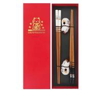 LUDHEP Baguettes Réutilisables Chinois Baguettes, 2 paires, avec support, passent au lave, légères, Coffret cadeau, durable, Bambou Naturel Baguette pour Maison Cuisine Hôtel