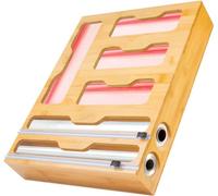 LudoHome Distributeur de Papier Aluminium et de Film en Bambou avec découpeur, Organisateur de Sacs de congélation, Organisateur 6 en 1 pour la Cuisine, 4 Compartiments pour Sacs Zip et 2 découpeurs