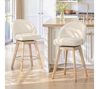 LUE BONA Tabouret Bar Rotatif sur 360°,Tabourets de Bar Lot de 2,Chaises de Bar avec Matelassé Tissu Texture Lin,Hauteur 66 cm,Tabouret Bar Bois avec Dossier et Repose-Pieds,pour Cuisine,Bar,Beige