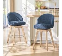 LUE BONA Tabouret Bar Rotatif sur 360°,Tabourets de Bar Lot de 2,Chaises de Bar avec Matelassé Tissu Chenille,Hauteur 66 cm,Tabouret Bar Bois avec Dossier et Repose-Pieds,pour Cuisine,Bar,Bleu