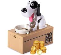 LUFEIS Tirelire Chien Affamé, Tirelire en Forme de Chien Affamé, Tirelires Electronique Enfant, Tireliree Chiens Économiser Tirelires Jouet à Croquer Cadeau d'Anniversaire pour Enfants (Noir et Blanc)