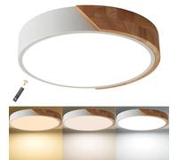 LuFun Plafonnier LED à intensité variable 24 W blanc - Plafonnier moderne en bois encastré pour salon, chambre à coucher, cuisine, salon, couloir - Ø 30 cm