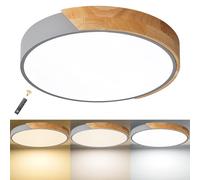 LuFun Plafonnier LED Dimmable, Lustre Salon 24W, Plafonniers Modernes Rond en Bois, Luminaire Plafonnier pour Salon Cuisine Chambre Salle à manger Couloir Balcon, Ø30cm*5cm, Gris