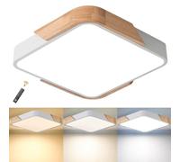 LuFun Plafonnier LED réglable 3000-6000 K avec télécommande, en bois pour chambre, salon, cuisine, couloir, salle à manger, bureau, 24 W