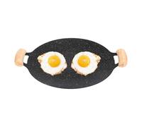 lugreat Poêle Teppanyaki - Poêle à griller ronde coréenne antiadhésive avec poignées - de cuisson pour barbecue compatible avec induction, cuisinière à gaz, table de cuisson électrique, grillades