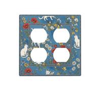 Luhuolu Cache-prise décoratif à 2 voies, double réceptacle duplex, style ferme, interrupteur pour chambre à coucher, salle de bain, fond bleu, marguerites et fleurs blanches