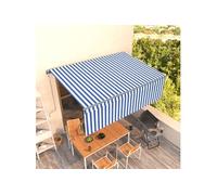 Luifel automatisch uittrekbaar met rolgordijn 4x3 m blauw wit 3069426