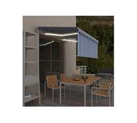 vidaXL Store automatique avec rouleau et capteur de vent LED 3,5 x 2,5 m bleu blanc