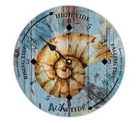 LUIJORGY Horloge Thématique Océan en Coquillage de Conque en Bois - Horloge des Marées Haute et Basse - Horloge Côtière en Bois Nautique Rustique - Mouvement des Marées Vintage - Décor pour Maison de