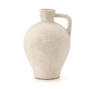 Luka Vase Rustique en céramique avec poignée, 21 cm, Vase décoratif en Argile Neutre pour Salon, Table, étagère (Blanc cassé, Taille M)