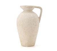 LUKA Vase Rustique en Terre Cuite de 23,5 cm avec poignée, Vase en Argile Neutre pour Salon, Table, étagère (Blanc cassé)