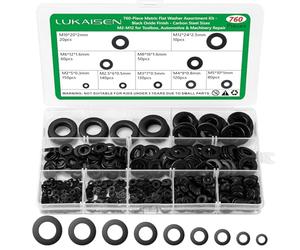 LuKaiSen 760 Pcs Rondelles Plates Noires M2-M12 Acier Carbone pour Vis | M2/M2,5/M3/M4/M5/M6/M8/M10/M12,Rondelles Metal, rondelles de sécurité, Penny Rondelles, Joint Plat pour Vis et Boulons