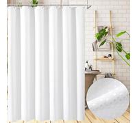 LUKDUNG Rideau de douche gaufré, 180 x 180 cm, lavable, textile, tissu polyester, avec 12 anneaux de rideau de douche, blanc