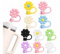 Lukery Lot de 10 Bouchon Gourde Paille 10mm en Silicone pour Stanley | Couvre Paille Motif Fleur Anti-Poussière et Anti-Éclaboussures, Accessoires Gobelet Isotherme