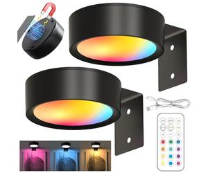 LUKIUP 2 pièces Lampe Tableau Sans Fil Rechargeable, 2600mAh Lampes Magnétiques Avec Télécommande, LED Spot 3 Couleurs de Lumière, Applique Murale Intérieure Cadre Photo, Images, Mur (Noir)