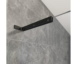 LukLoy Support fixe en verre stabilisateur, sans cadre pour verre de douche, barre de support en forme de L, sans perçage dans le verre (verre à droite, noir mat)