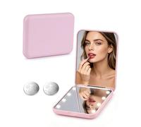 lulir Miroir de Poche, Miroir Maquillage LED Grossissant 1X/2X Voyage | Portable Pliable, 180° Ouverture, Lumière Naturelle sans Distorsion, pour Voyage, Quotidien, Idéal pour Offrir, Rose Mignon