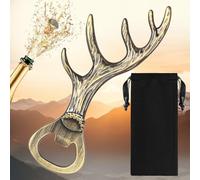 LULLEA Décapsuleur de bière en forme de bois de cerf, cadeaux pour chasseurs, hommes et femmes, cadeaux de Noël, fête des pères, décapsuleur de bière en bronze avec sac