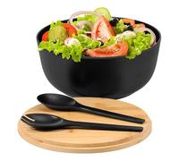 LuLobtg Ensemble saladier de 3,9 l avec couvercle et couverts en bambou | Boîte à ustensiles cannelée - Grande taille familiale - Pour pâtes, fruits et collations - Incassable