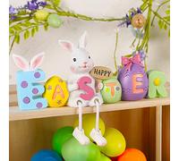Lulu Home Décoration de Table de Pâques, 21,1 x 15 x 5,1 cm (L x H x l) en résine avec Pattes Pendantes, Adorable Statue de Lapin de Pâques avec œufs de Pâques pour décorations d'intérieur de