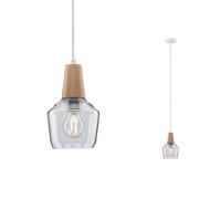 Lum En Suspension Neordic Ylvie Max1x20w E27 Clair/Bois 230v Verre/Bois