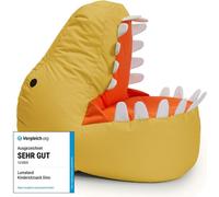 LUMALAND Animal Line - Coussin gigogne pour enfant, modèle Dino - Jaune moutarde. Coussin gigogne modèle Dino, rembourré en perles de polystyrène expansé (EPS), housse lavable, idéal pour s'asseoir, l