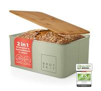 Lumaland Boîte à Pain - Corbeille à Pain Rectangulaire Cuisine en métal pour Une fraîcheur Durable - Couvercle/Planche à découper en Bambou de Haute qualité - 30,5 x 23,5 x 14 cm - Vert Sauge
