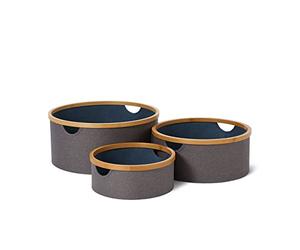 Lumaland Boîte de Rangement Ronde à Cadre en Bambou - Panier de rangement décoratif pour salle de bain - Lot de 3 Caisses 54 x 33 x H 26 cm / 45 x 30 x H 23 cm / 38 x 26 x H 16 cm