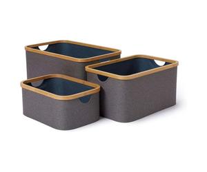 Lumaland boîtes de rangement avec cadre en bambou - set de 3 - gris-bleu
