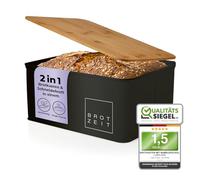Lumaland Cuisine Boîte à pain en métal avec couvercle en bambou | Boîte à pain rectangulaire 30,5 x 23,5 x 14 cm | 2in1 boîte à pain & planche à découper [Noir]
