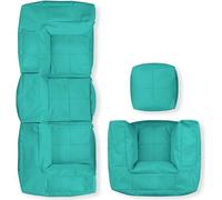 LUMALAND, ensemble de base (5 pièces) - Système modulaire - Adapté à l'intérieur comme à l'extérieur - Ensemble de sièges en forme de sac, couleur turquoise - Canapé en forme de sac - Fauteuil - Pouf