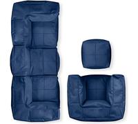 LUMALAND, ensemble de base (5 pièces) - Système modulaire - Adapté à une utilisation intérieure et extérieure - Ensemble de sièges en forme de sac, couleur bleu marine - Canapé, fauteuil, pouf - Garni