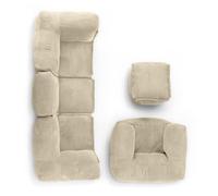 LUMALAND Ensemble modulaire basique en velours côtelé - Canapé avec fauteuil et pouf - 5 sacs d'intérieur avec rembourrage - Canapé modulaire avec perles EPS - Coussin d'assise XXL pour salon, chambre