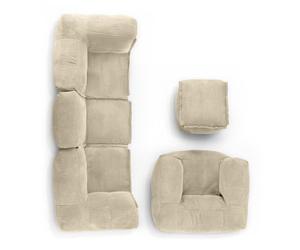 LUMALAND Ensemble modulaire basique en velours côtelé - Canapé avec fauteuil et pouf - 5 sacs d'intérieur avec rembourrage - Canapé modulaire avec perles EPS - Coussin d'assise XXL pour salon, chambre