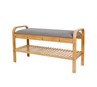 Lumaland Étagère à chaussures en bambou, avec banquette + 1 niveau de rangement - 90 x 50 x 30 cm, gris