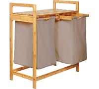 Lumaland Panier à linge en bambou 2 sacs à linge extensibles Collecteur de linge Rangement pratique Sacs en tissu Bois de bambou 73 cm de hauteur x 64 cm de largeur x 33 cm de profondeur