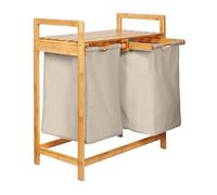 Lumaland Panier à linge en bambou avec 2 sacs à linge extensibles | Matériau facile d'entretien, insensible à l'humidité et facile à essuyer | Hauteur env. 73cm x 64cm de largeur x 33cm de profondeur