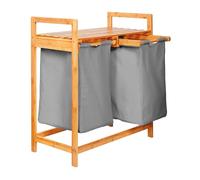 Lumaland Panier à linge en bambou 2 sacs à linge extensibles Collecteur de linge Rangement pratique Sacs en tissu Bois de bambou 73 cm de hauteur x 64 cm de largeur x 33 cm de profondeur